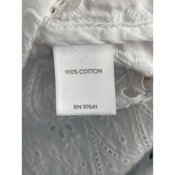 J. Jill Women's White Cotton Embroidered Eyelet Peasant Top Sz XL Coquette Boho - Picture 10 of 11
